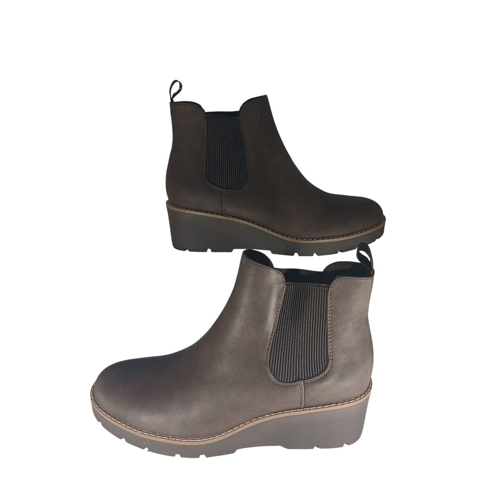 Athlefit Chelsea Wedge Boots Size 9 Brown Faux Leather Lug Sole Platform A69